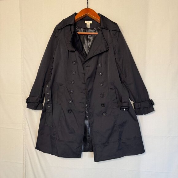 Vintage Y2K Vertigo Paris Black Double Breast Knee Length Trench Coat Size Large - Picture 5 of 16